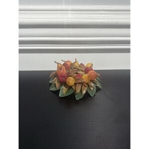 Vintage 90s Fall Autumn Themed Fruit & Leaves Candle Stick Decorative Holder